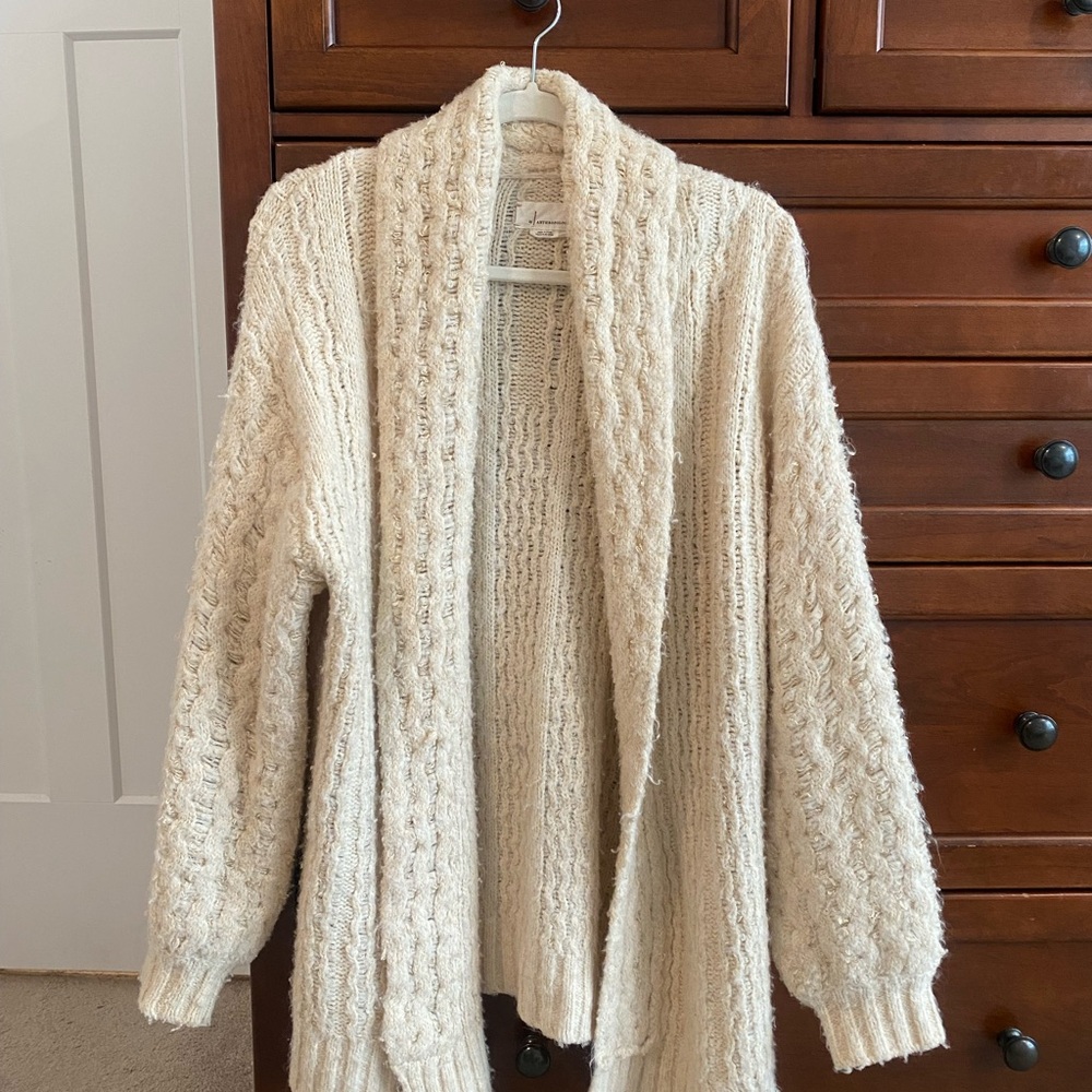 Anthropologie Cream Cable Knit Cardigan size small